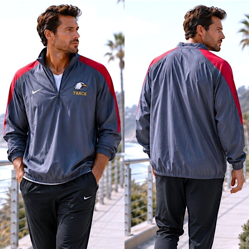 Nike Y2K Storm FIT Track Pullover Jacket L Gray Eagle 1/4 Zip Lightweight Prep